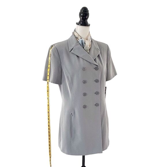 Kasper for ASL Vintage Gray Short Sleeve Double Breasted Skirt Suit Size 12 - Picture 3 of 15